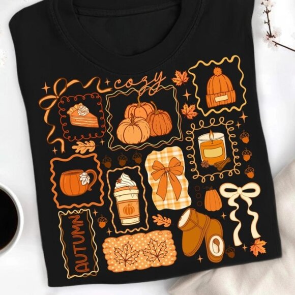 Cozy Season Girly Fall Tee, Lace Fall Cozy Season Bow T-shirt - Picture 1 of 4